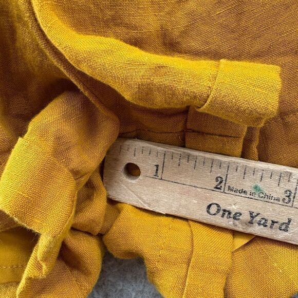 Fanco Linen Romper Mustard Yellow Short Sleeve Belted Tie Waist Sz Small - Picture 10 of 13